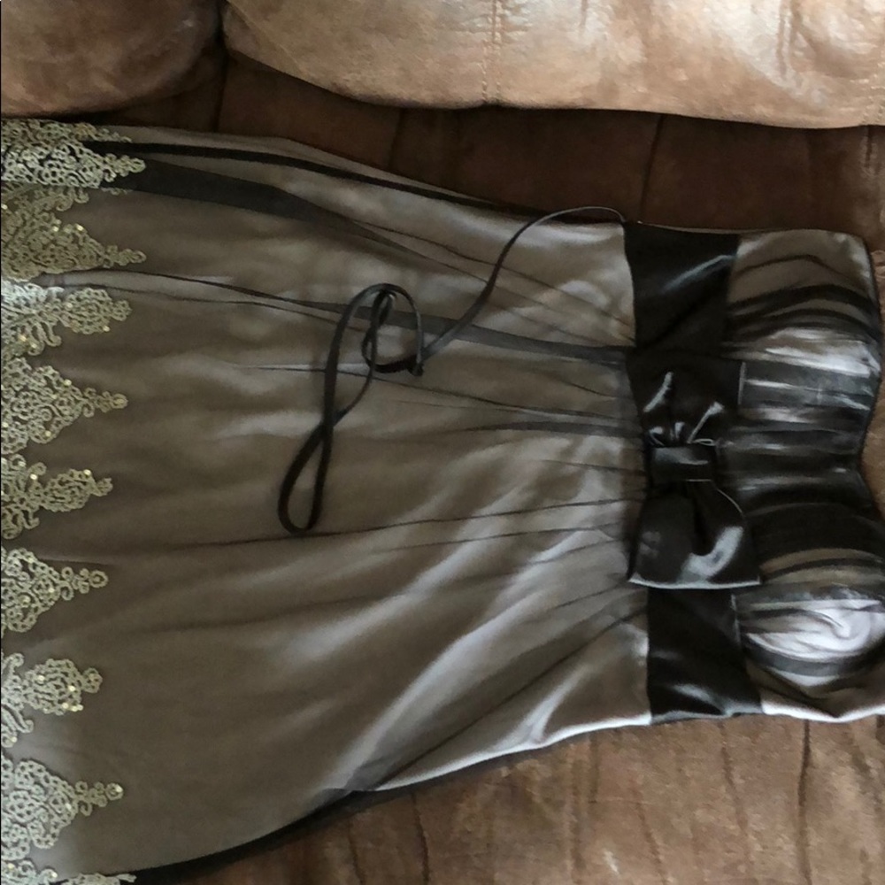 Black and grey strapless dress